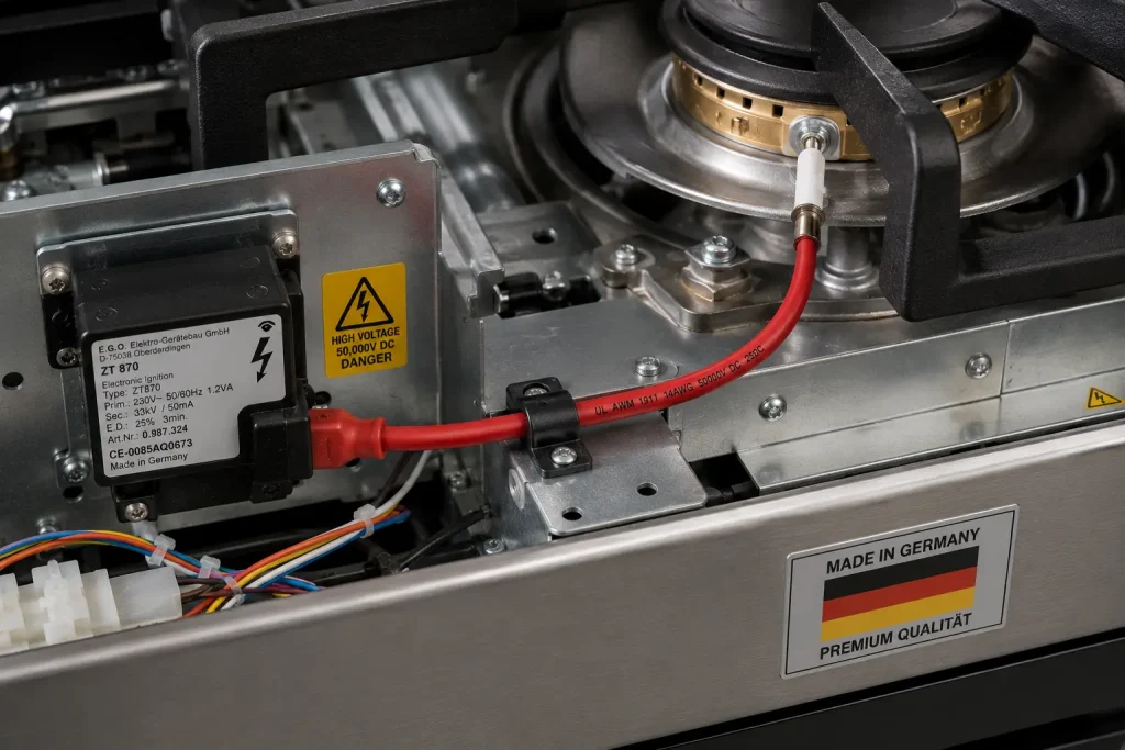 UL 1911 wire in German residential gas range electronic ignition spark electrode connection