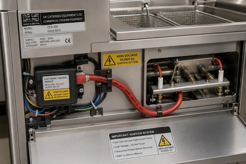 UL 1911 wire in UK commercial gas deep fryer electronic ignition spark electrode connection