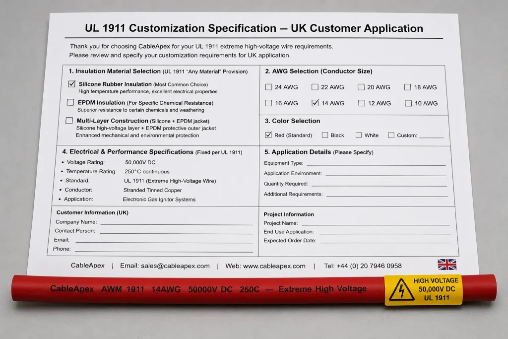 UL 1911 UK customer customization specification with silicone EPDM and multi-layer options