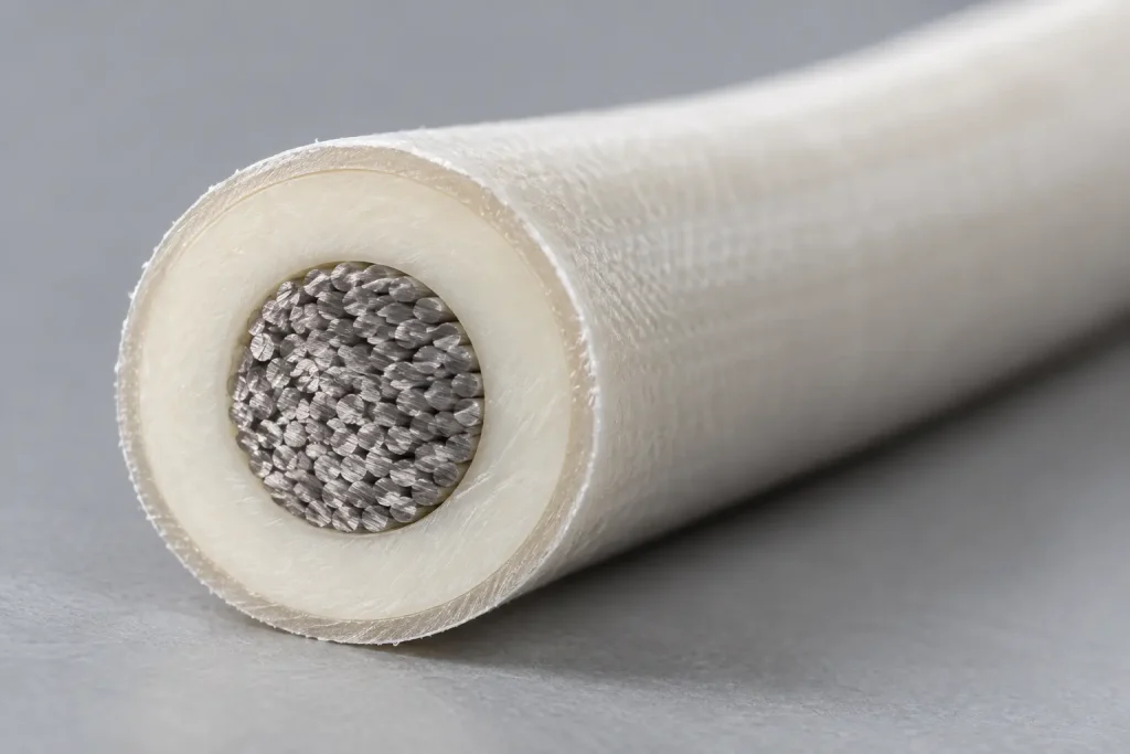 UL 3071 cut end macro showing the outer covering layer over extruded SR insulation