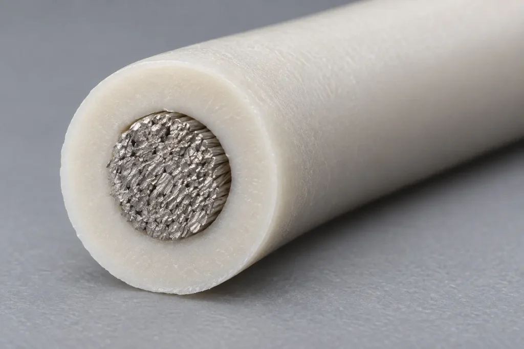 UL 3071 cut end macro showing thick extruded SR insulation wall around the conductor bundle