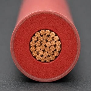 Macro cross-section UL 3071 200°C silicone rubber red insulation matte texture