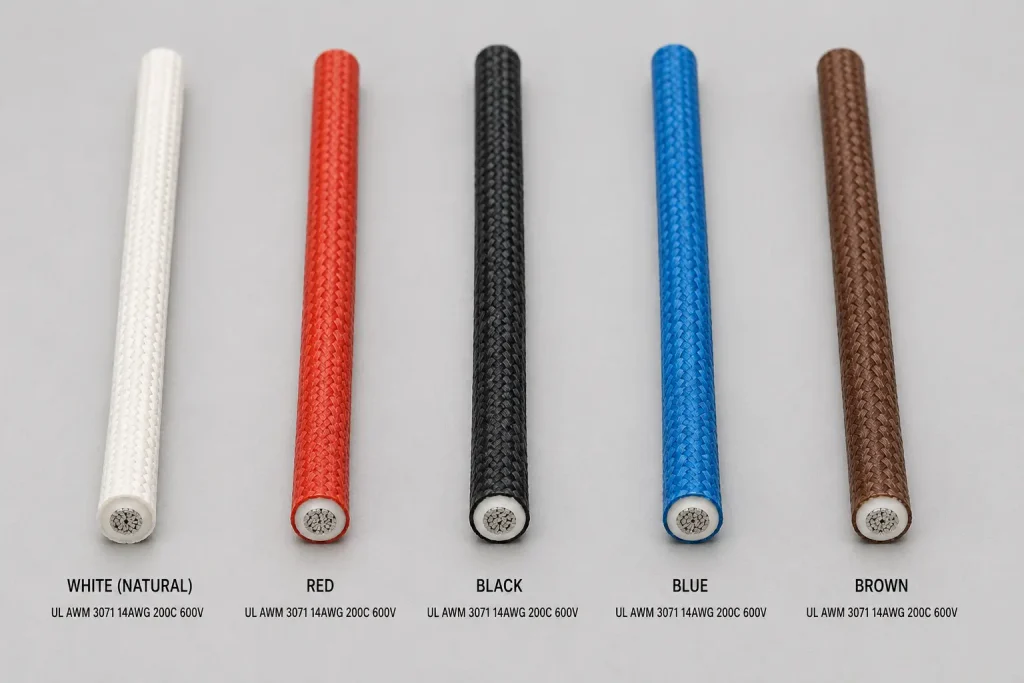 UL 3071 silicone rubber wire five color palette white red black blue brown product variants