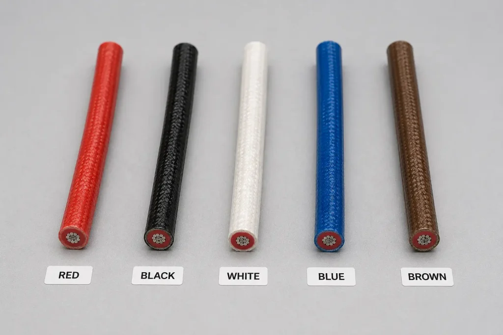 UL 3122 silicone wire color palette red black white blue brown 20 AWG variants