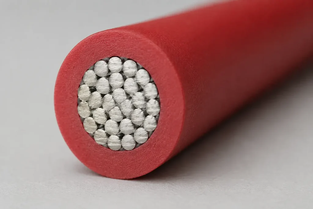 UL 3135 real macro cross-section showing bare silicone insulation and tinned copper