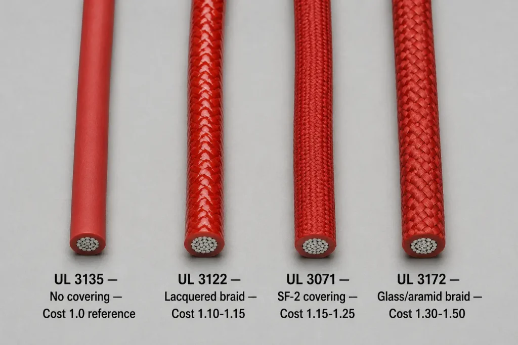 UL 3135 bare silicone vs UL 3122 3071 3172 covered silicone wire cost comparison