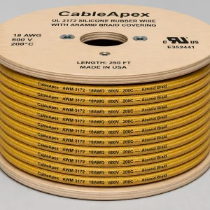 UL 3172 silicone wire 18 AWG aramid Kevlar braid covering golden spool