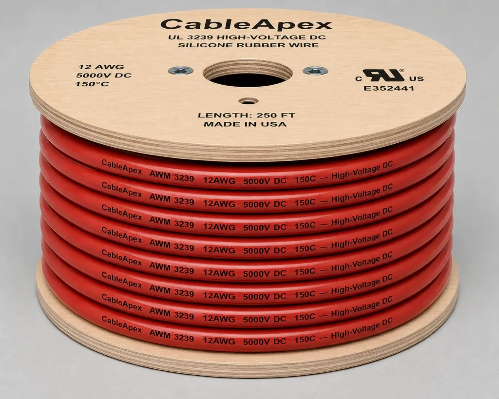 UL 3239 high-voltage DC silicone wire 12 AWG 5000V DC spool overall view
