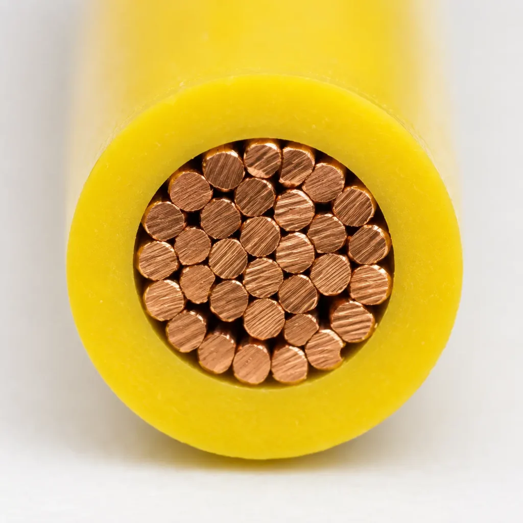 Macro cross-section UL 3266 XLPE 125°C yellow crosslinked insulation stranded copper