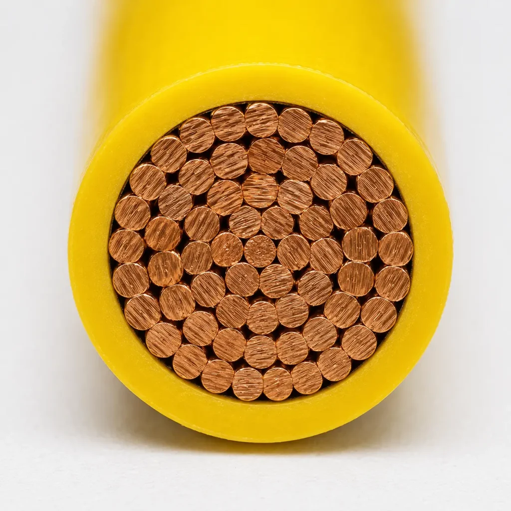Macro cross-section UL 3266 yellow XLPE 15 mil thin wall stranded copper Brazil