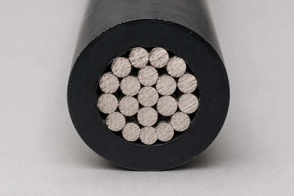 UL 3321 4/0 AWG XLPE real macro cross-section showing copper strands and thick XLPE