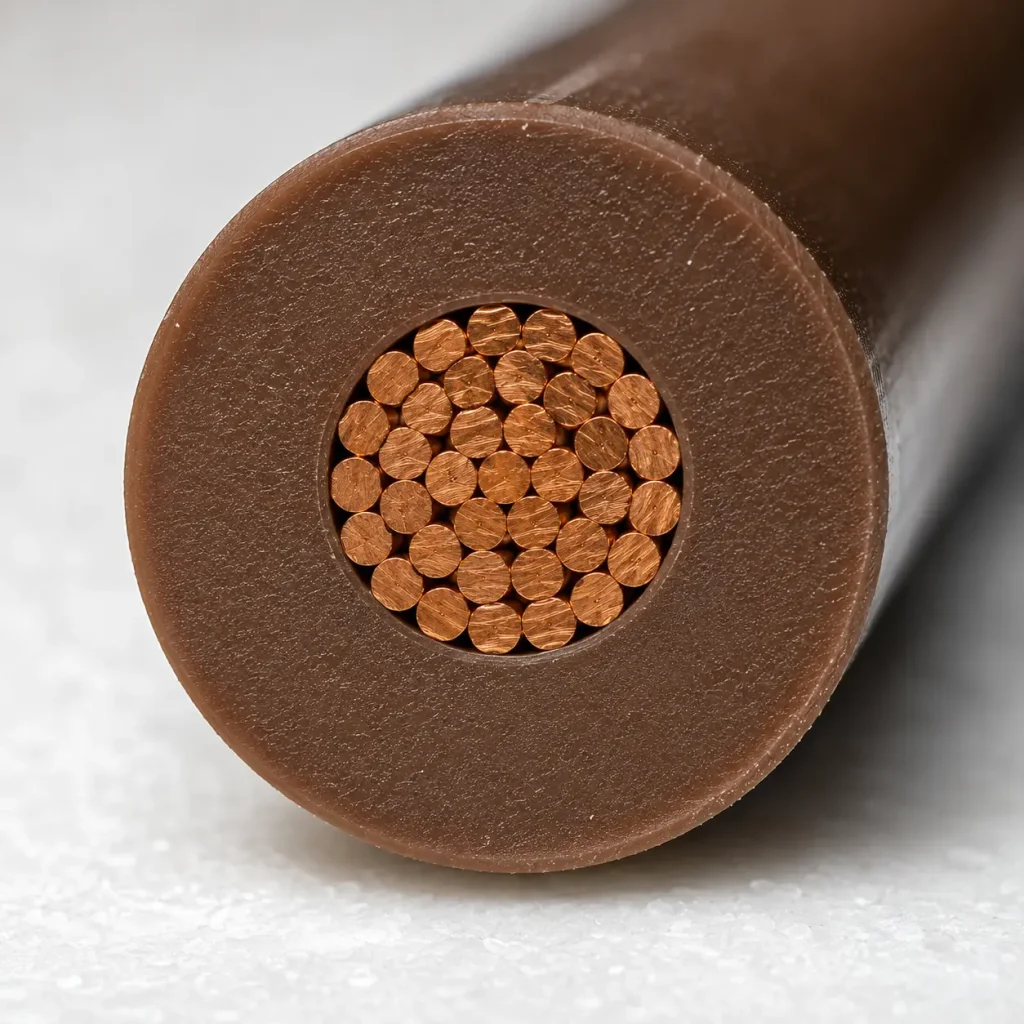 Macro cross-section UL 3321 XLPE 150°C brown insulation scaled wall stranded copper