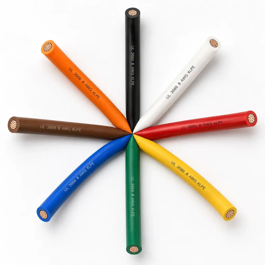 UL 3666 8 AWG XLPE 600V wire color range circular fan display eight colors