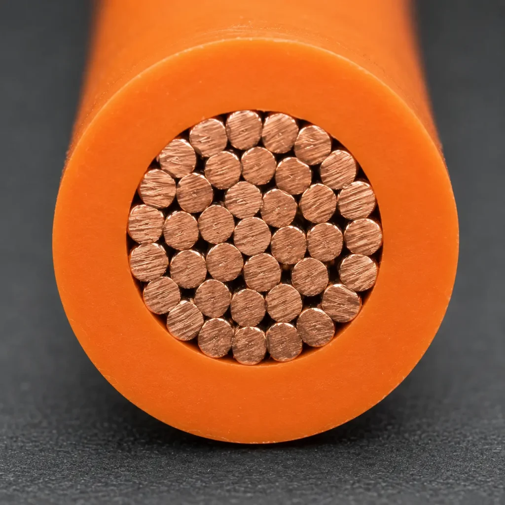 Macro cross-section UL 3666 8 AWG orange XLPE 45 mil insulation heavy conductor
