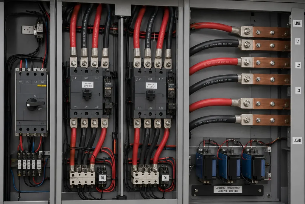 UL 3666 XLPE wires in motor control center MCC internal wiring with compression lug terminations
