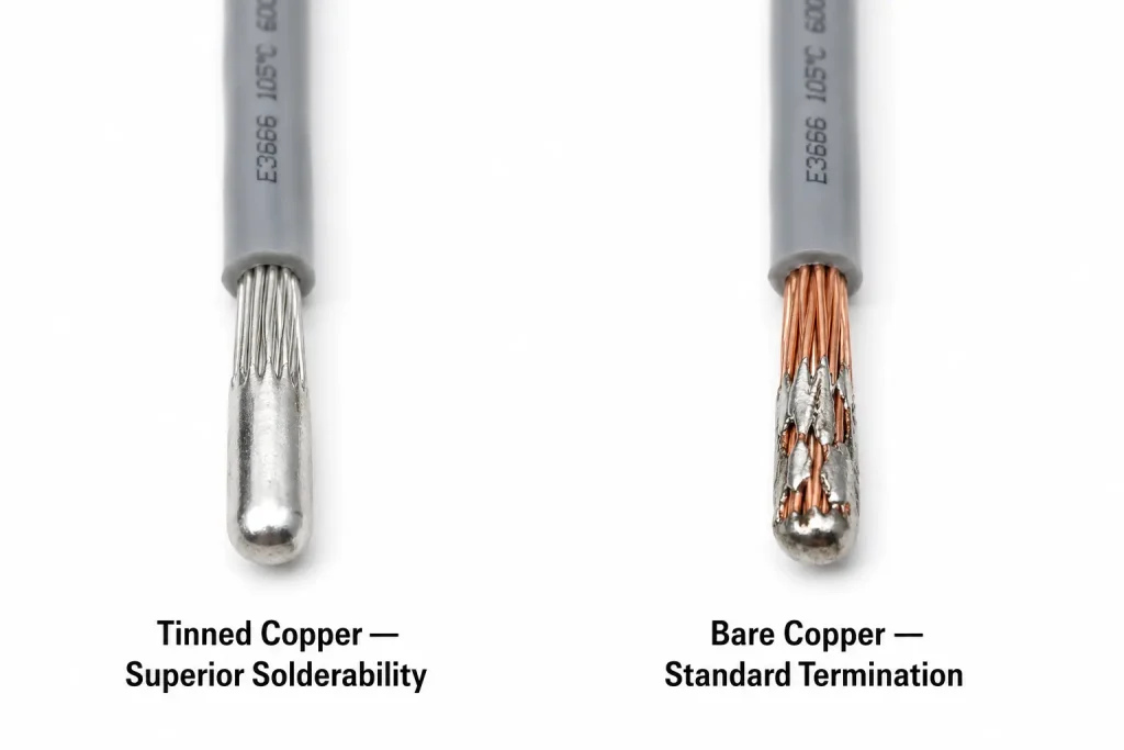 UL 3666 tinned copper vs bare copper solderability solder wetting comparison