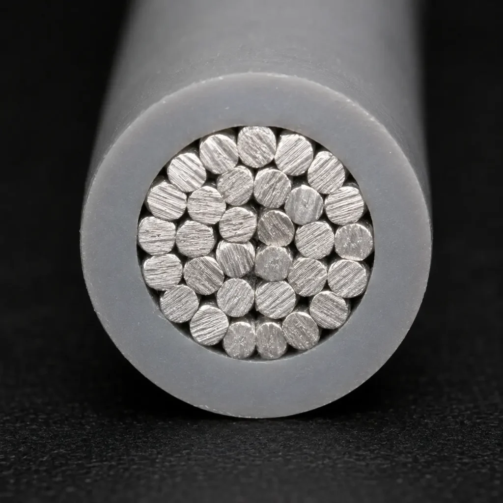 Macro cross-section UL 3666 XLPE 105°C tinned copper silver conductor gray insulation