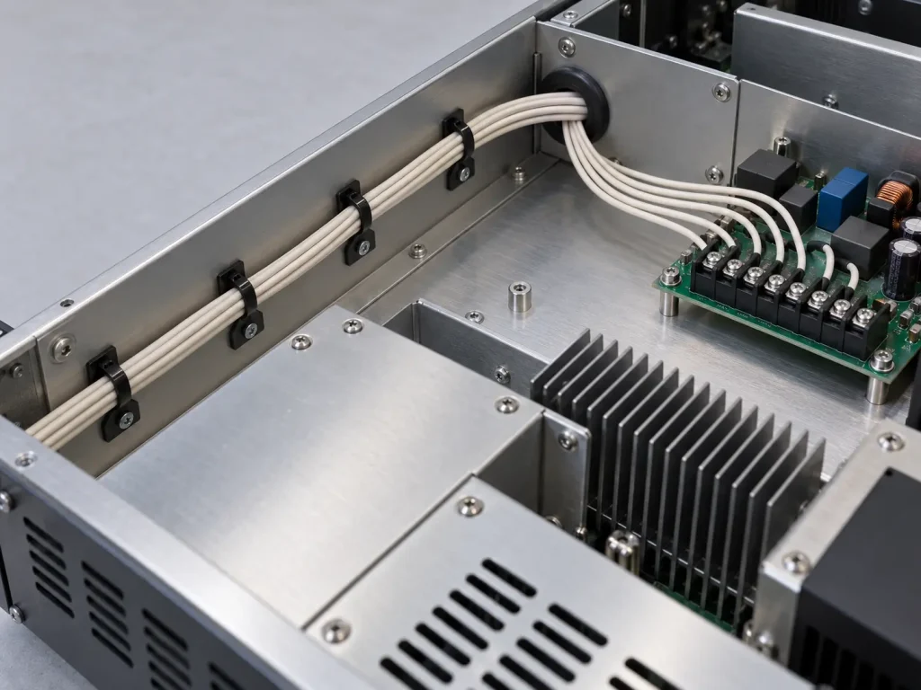 UL 3666 XLPE wire routed along a protected path inside an equipment chassis