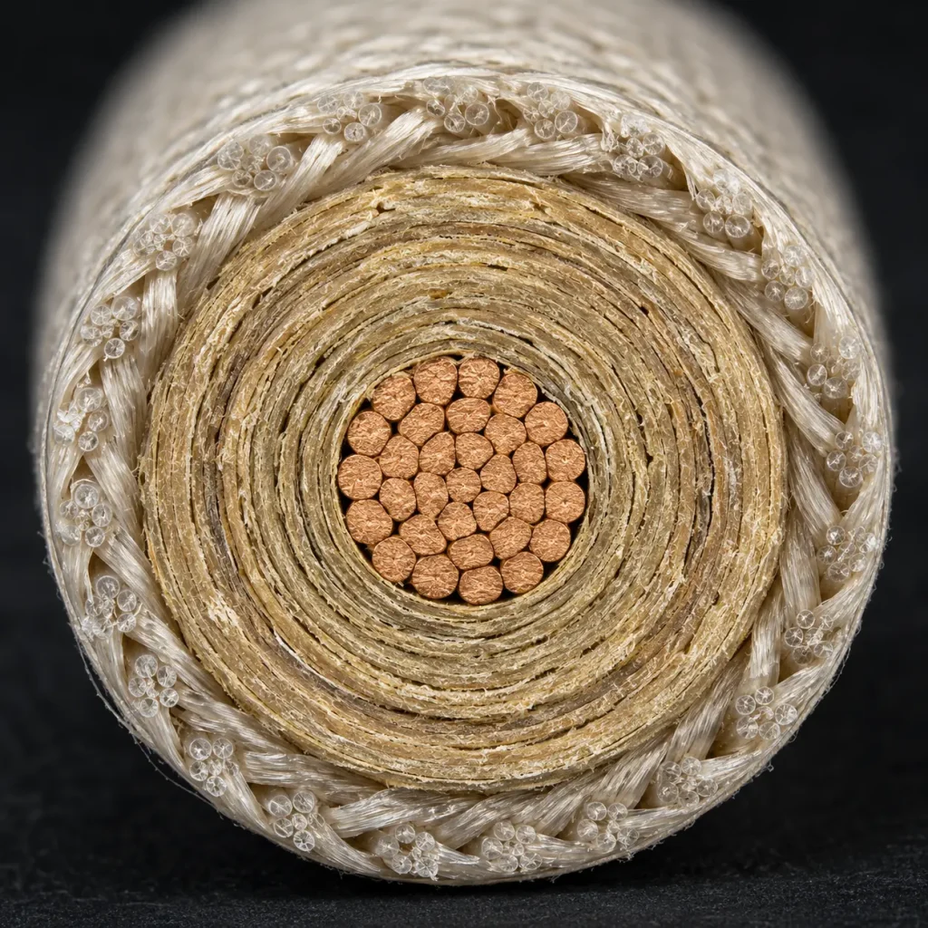 Macro cross-section UL 5107 mica tape wire mineral insulation crystalline structure