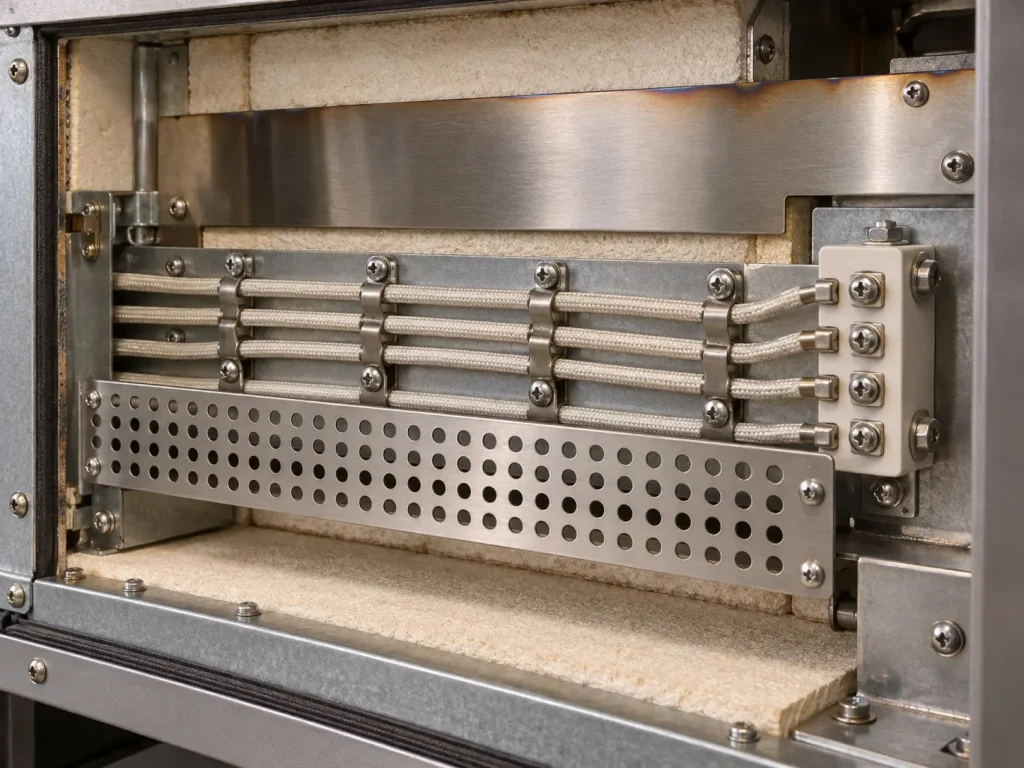 UL 5107 mica wire fixed along a protected internal route inside high-temperature equipment