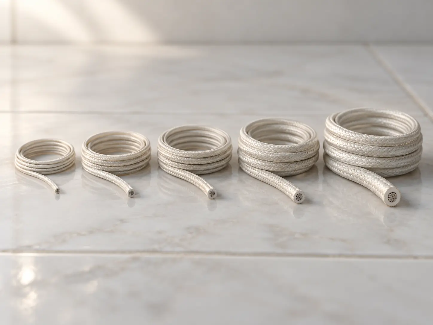 UL 5334 24–12 AWG mica glass wire in small coils arranged by size from fine to heavier gauge