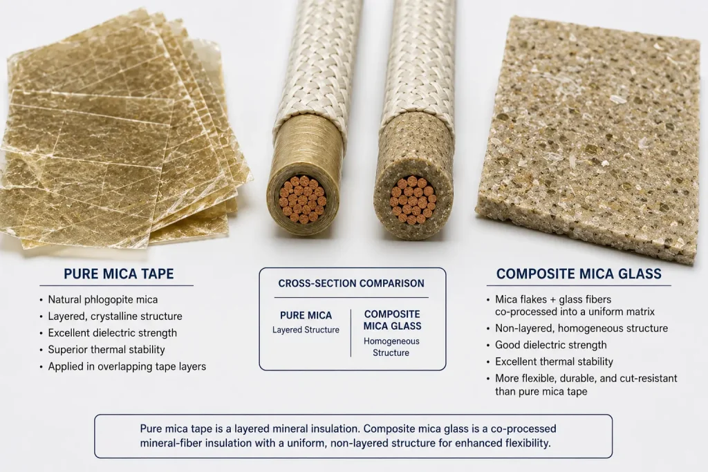 Pure mica tape vs composite mica glass material comparison UL 5334 insulation structure