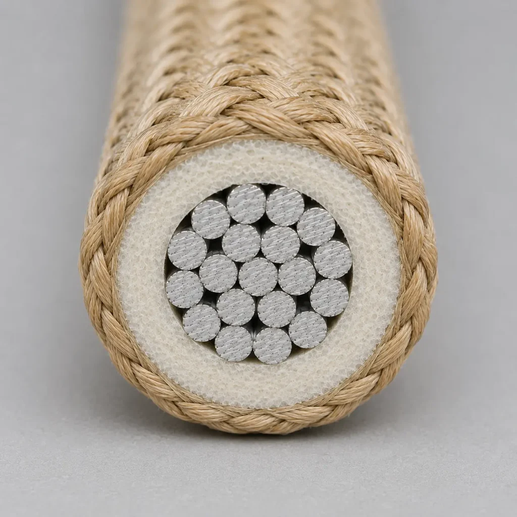 UL 5334 real macro cross-section showing composite mica glass and glass braid