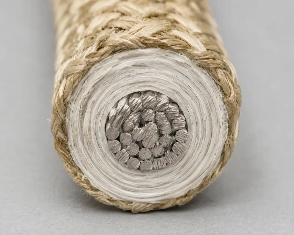 UL 5335 real macro cross-section showing mica tape layers and glass braid