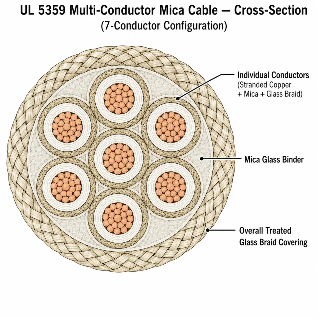 UL 5359 cross-section showing 7 individually insulated conductors with mica glass binder