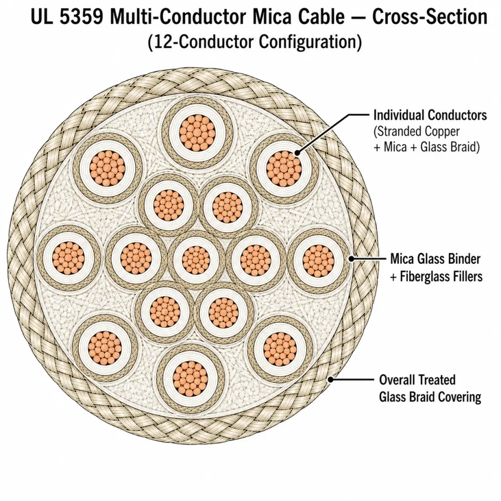 UL 5359 cross-section showing 12 individually insulated conductors with binder and fillers