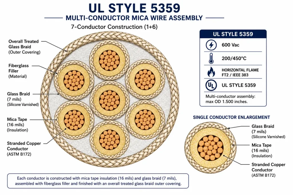 UL Style 5359 multi-conductor assembly cross-section diagram 7 conductor hexagonal