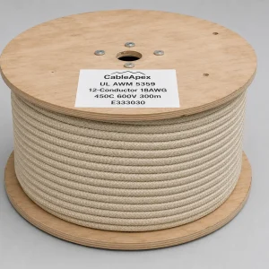 UL 5359 multi-conductor 12-conductor mica cable 18 AWG 300m spool overall view