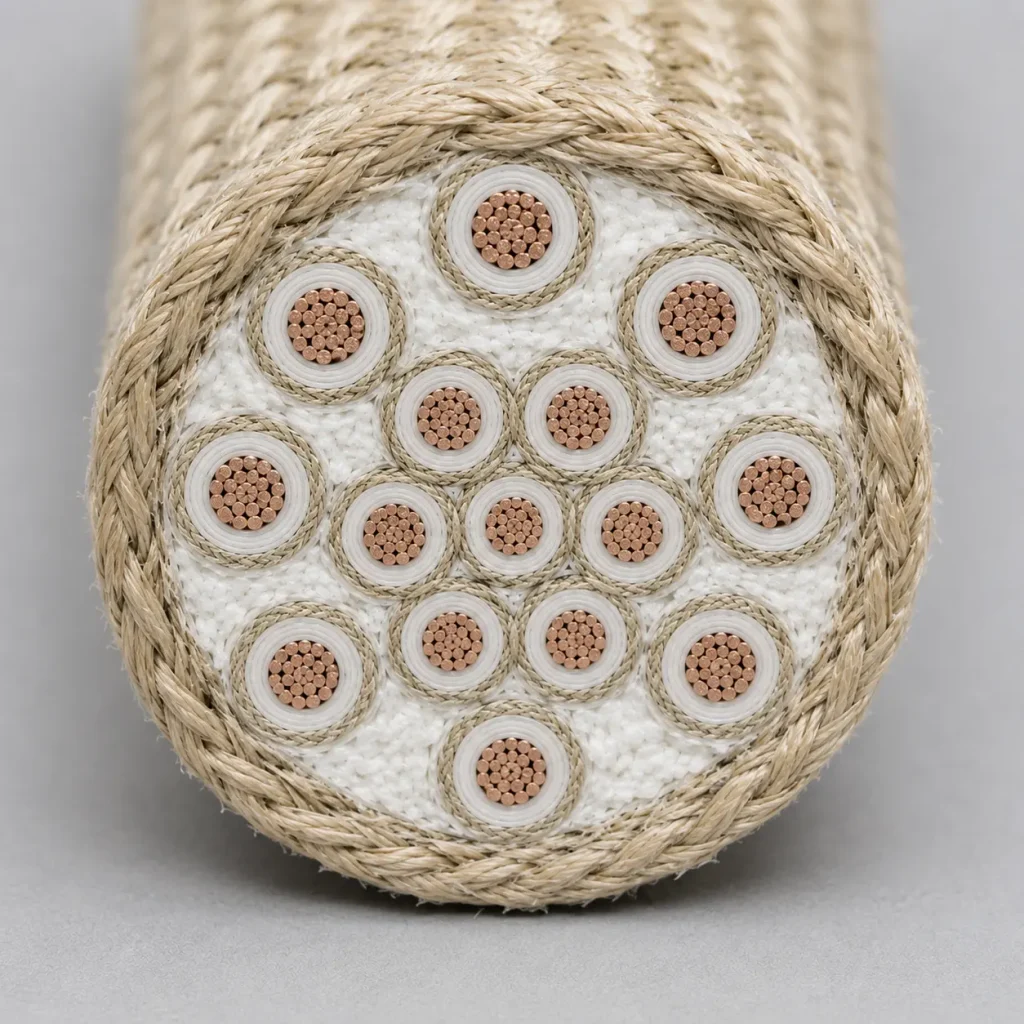 UL 5359 real macro cross-section showing 12 mica-insulated conductors arrangement