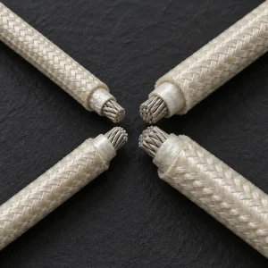 UL 5360 7–4 AWG stranded mica wire lengths arranged radially with cut ends meeting at the centre