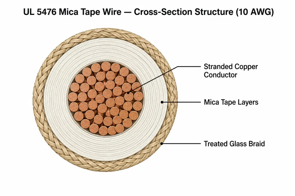 UL 5476 cross-section showing mica tape layers and treated glass braid