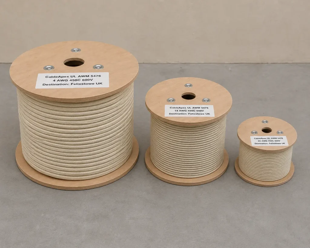 UL 5476 multi-AWG consolidation 4 14 22 AWG spools for UK shipment