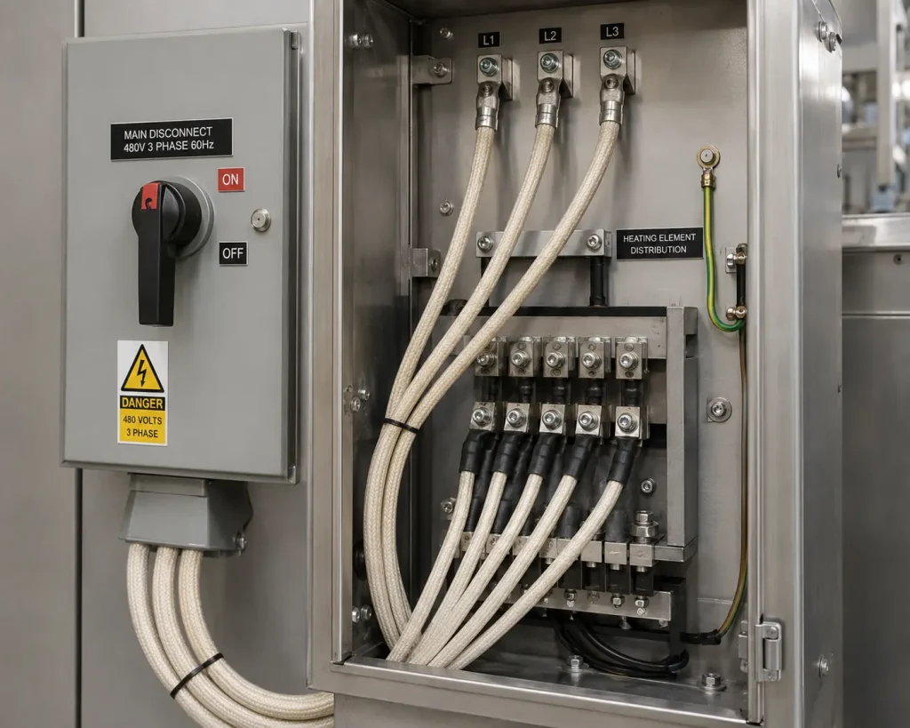 UL 5476 wires in UK aerospace heat treatment furnace 480V power feed