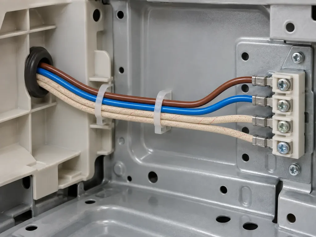 UL Style 1332 FEP wire routed inside an appliance to an internal terminal block