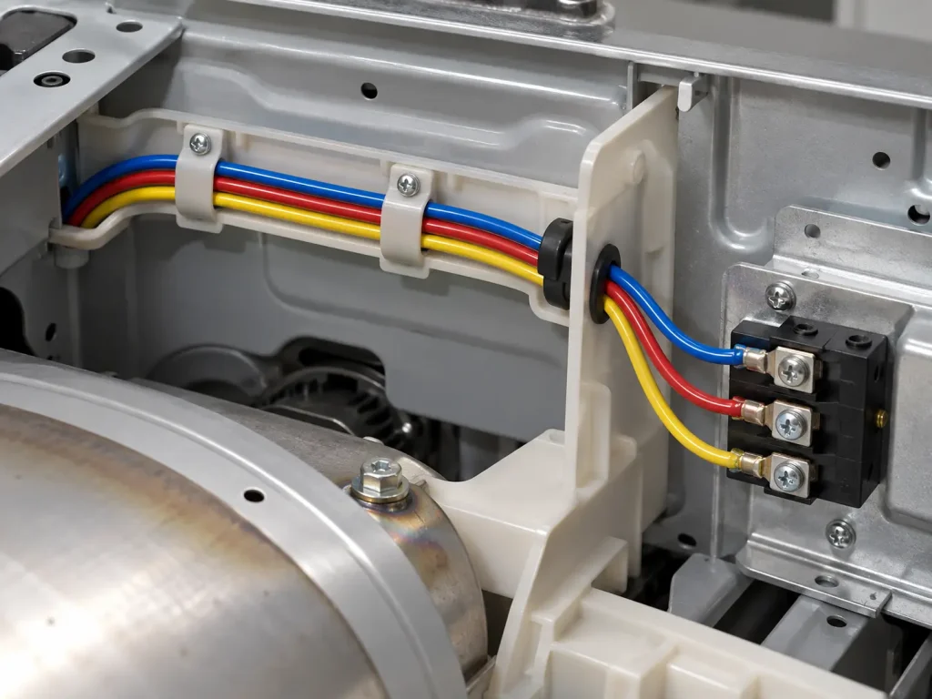 UL Style 1332 FEP wire in an internal appliance wiring run to a terminal block