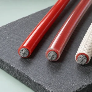 UL 1332 FEP wire shown plain, with extruded FEP covering and with glass braid covering