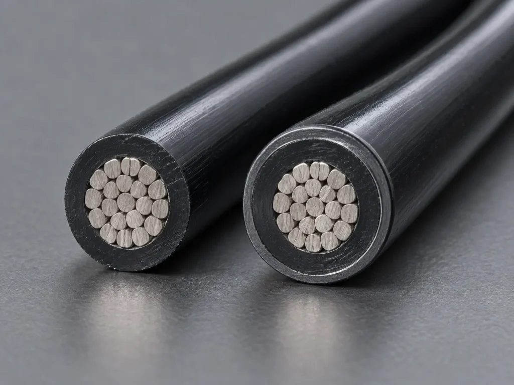 Macro of Style 1569 cut ends comparing plain insulation with the optional PVC covering
