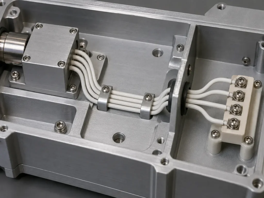 UL Style 1659 PTFE wire routed inside an instrument assembly to an internal terminal