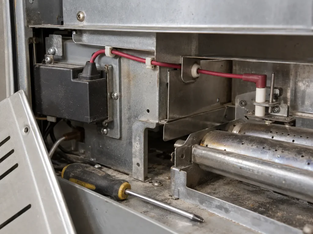 UL Style 3573 ignition wire protected within a burner assembly during service access