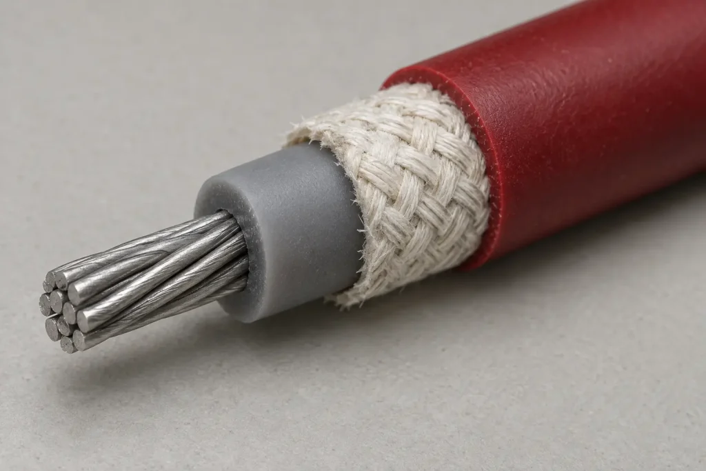 Macro of a Style 3573 wire with each layer stepped back to reveal the construction sequence