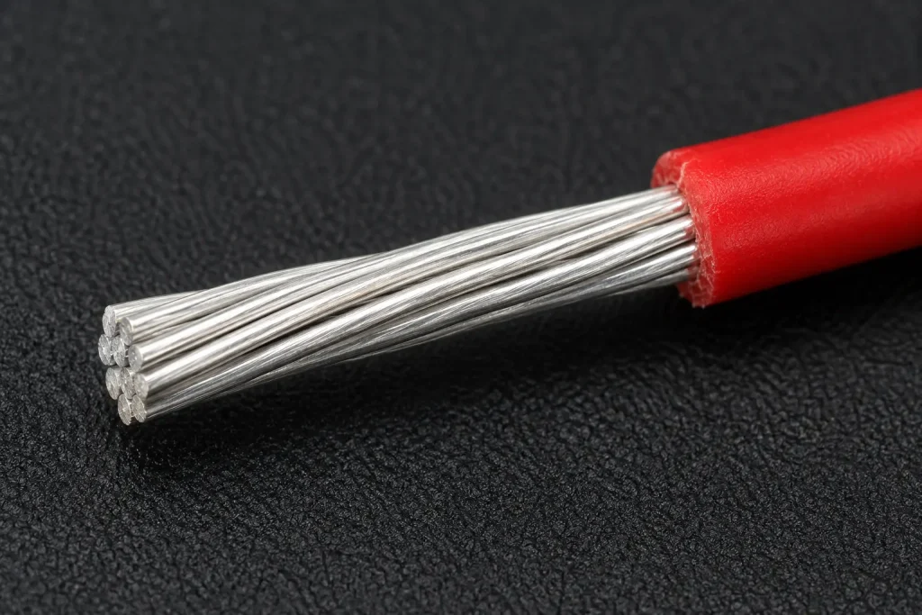 Macro UL 1007 22AWG tinned copper conductor silver strands solderability detail