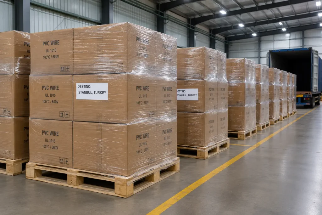 UL 1015 PVC wire export cartons CIF Istanbul Turkey EV factory equipment supply