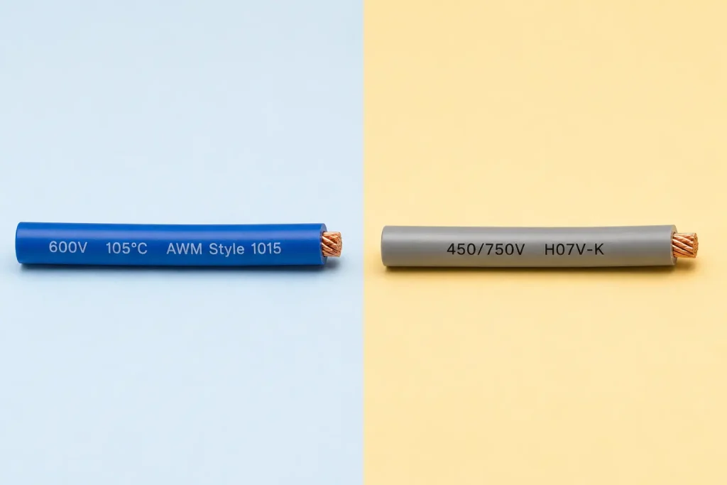UL 1015 600V AWM vs H07V-K 450 750V IEC PVC wire equivalent comparison