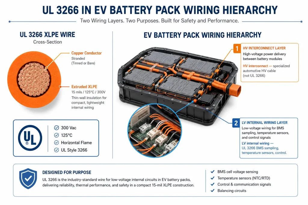 UL 3266 XLPE wire EV battery pack BMS sampling low voltage wiring hierarchy diagram