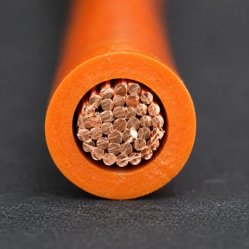 Macro cross-section UL 3266 orange XLPE 15 mil thin wall fine gauge EV battery wire