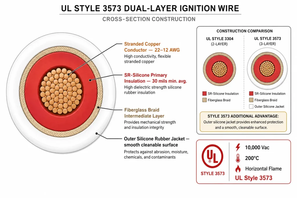 UL Style 3573 cross-section three layer silicone braid outer jacket 10kV 200°C